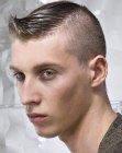 Buzz cut hair styled with gel