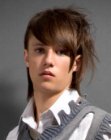 Long hairstyle with curved bangs for men