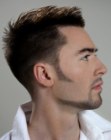 Easy maintenance haircut with shaved sideburns for men