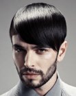 Male haircut with shiny sleek styling