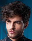 Hair with short sides and curly bangs for men