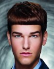 Male haircut with very short blunt bangs