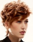 short hair with curls and sleek bangs