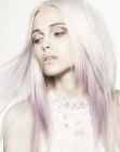 long blonde hair with purple accents