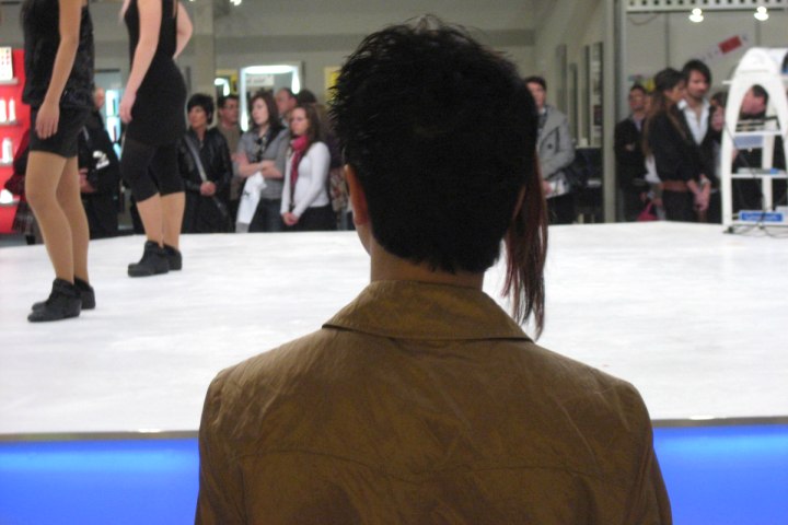 Back view of an asymmetrical hairstyle