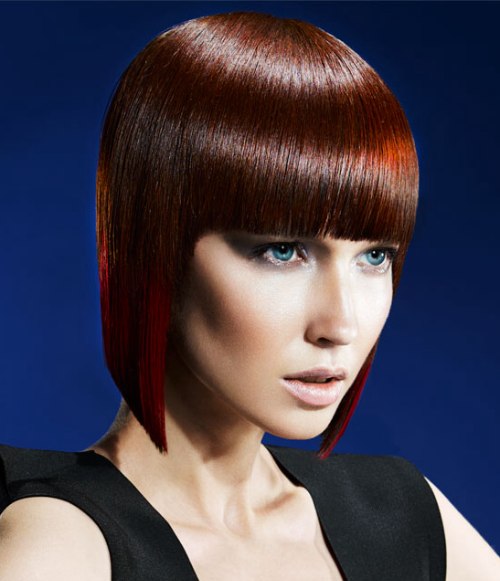 One length bob with straight cutting lines
