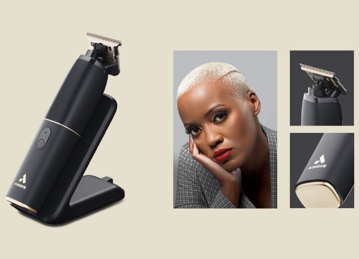 New trimmer and a woman wearing buzzed bleach hair
