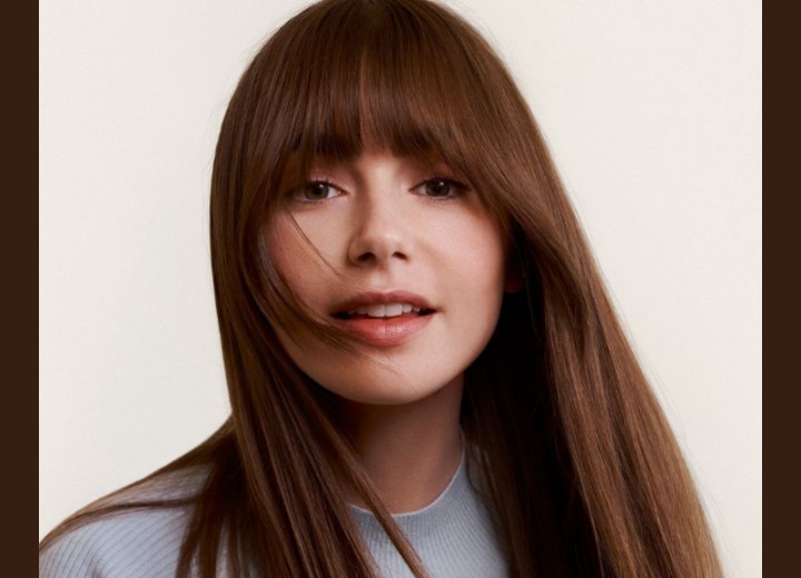 Lily Collins hair with bangs