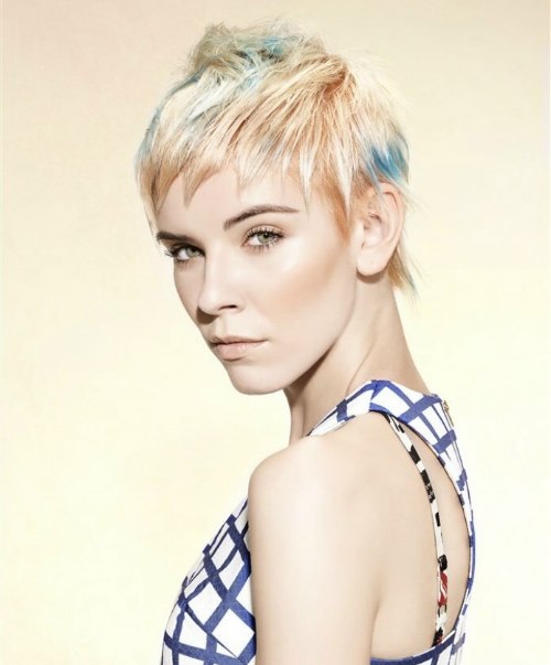 Blonde pixie with blue color accents