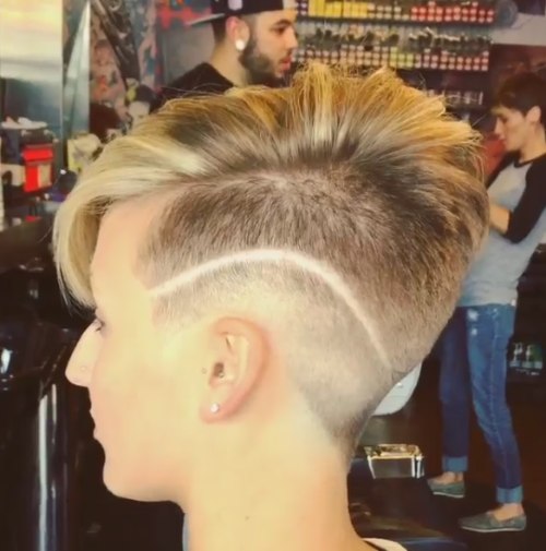 Shaved neck and sides hairstyle