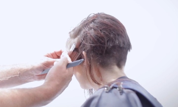 Haircut with a shaved nape