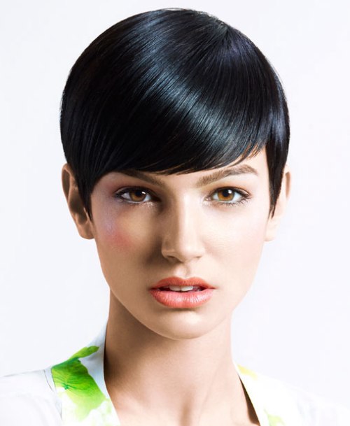 Short hairstyle with long bangs and long top hair
