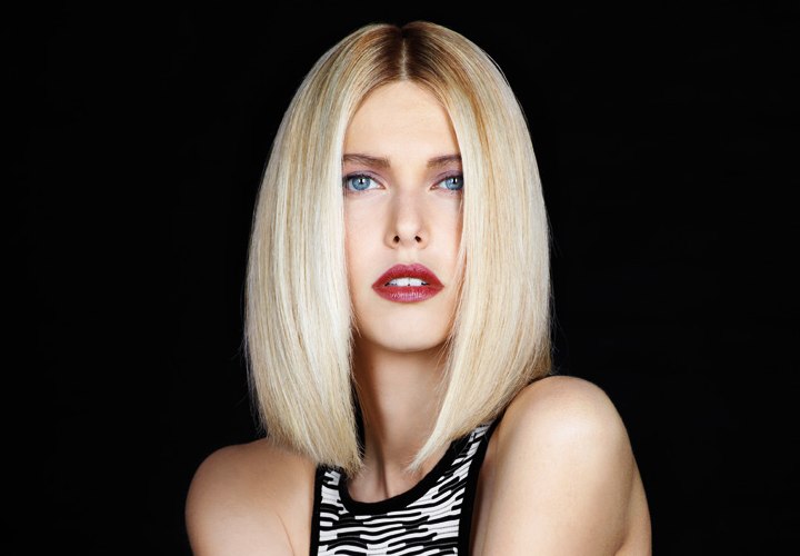 Long angled bob for straight blonde hair