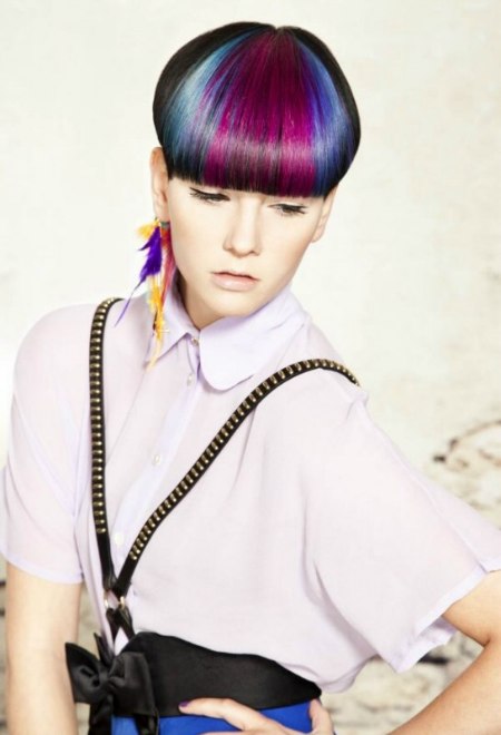 Short hairstyle with multiple bright colors