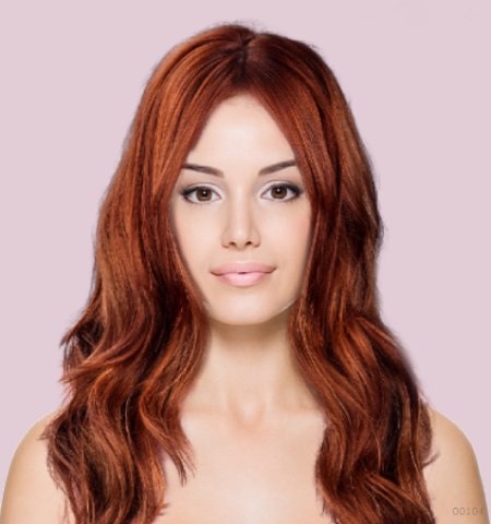 Virtual hair makeover - Long red hair with a middle part