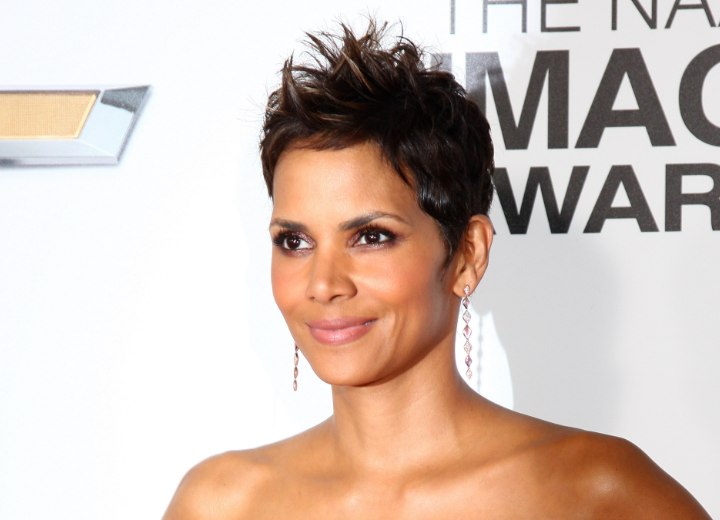 Halle Berry with gamine short pixie hair