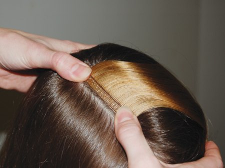 Tape hair extensions application - Step 2