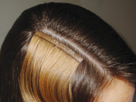 Tape hair extensions application - Step 4