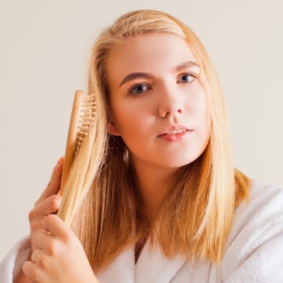 Woman with damaged bleached hair