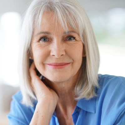 Woman with stylish gray hair