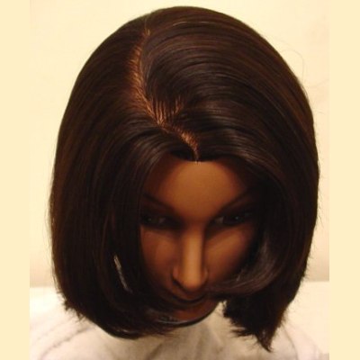 Hair with a curved part