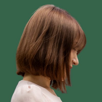 Korean girl with her hair in an angled bob