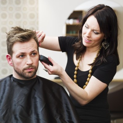 Man and a female hairdresser
