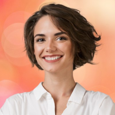 Woman with short hair wearing a buttoned blouse