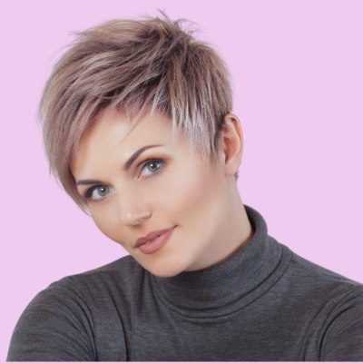WOman with stylish short hair and a turtleneck
