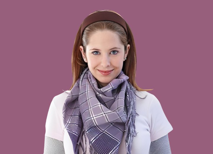 Casual look with long hair, head band and scarf