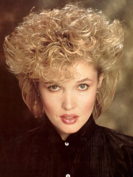 Permed and teased 1980s hairstyle