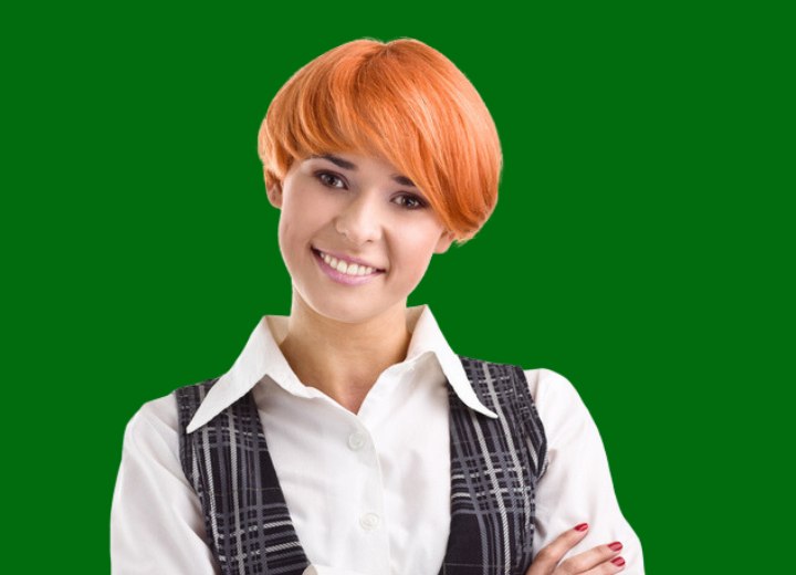 Young woman with a super trendy short haircut for the office