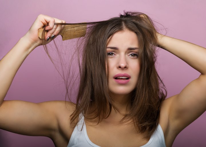 Woman with tangled hair