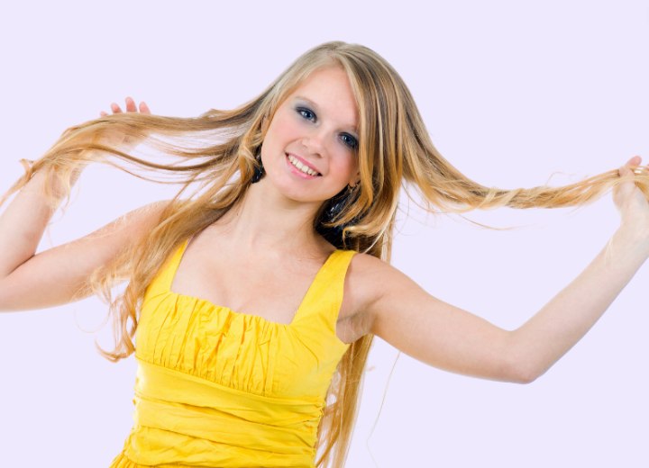 Teenage girl with long hair