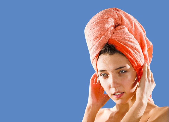 Hair towel wrapped in a turban fashion