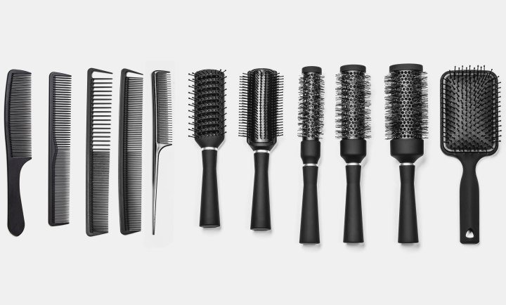 Different types of combs and brushes