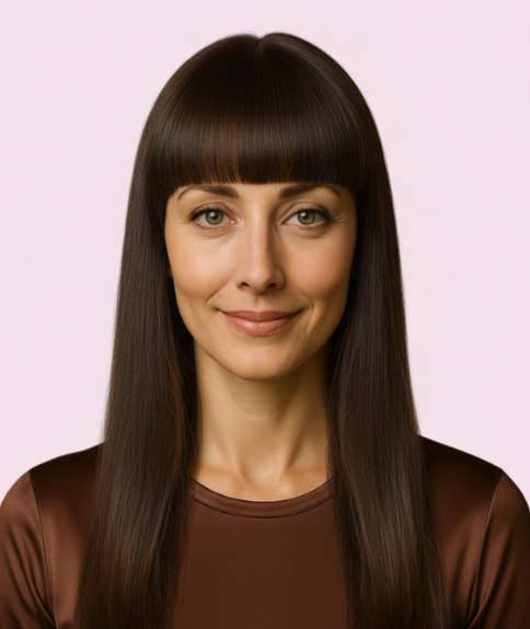 Long and sleek hair with blunt bangs
