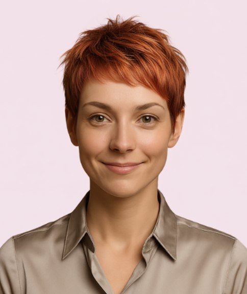 Tousled copper pixie cut