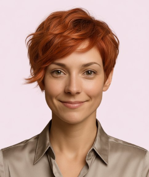 Short hairstyle for copper wavy hair