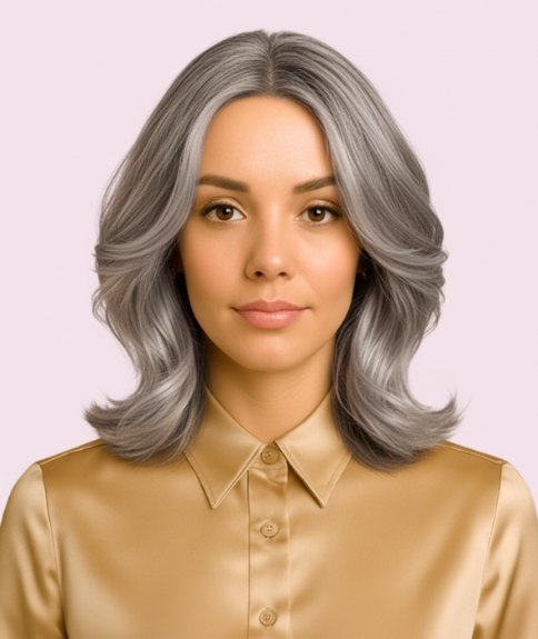 Shoulder-length style for gray hair
