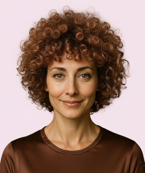 Neck-length hairstyle with voluminous curls