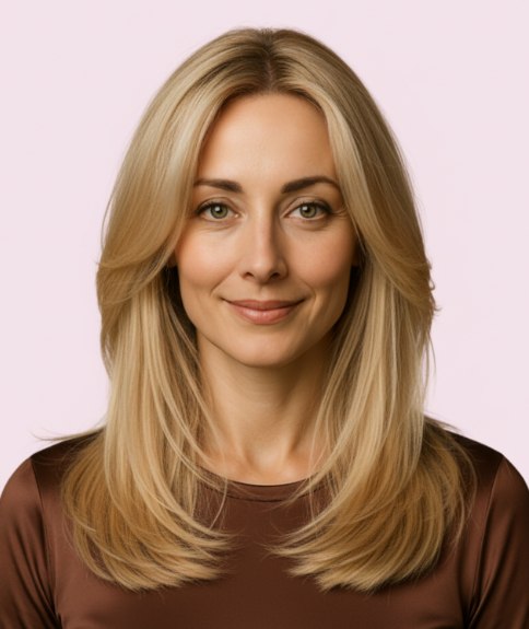 Classic long blonde below the shoulders hair