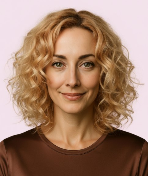 Semi-long hairstyle with tousled shoulder-length waves