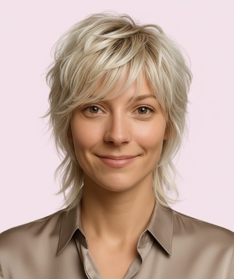 Just above the shoulders hairstyle with choppy layers