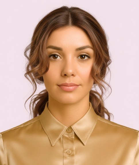 Simple updo with a ponytail at the nape of the neck