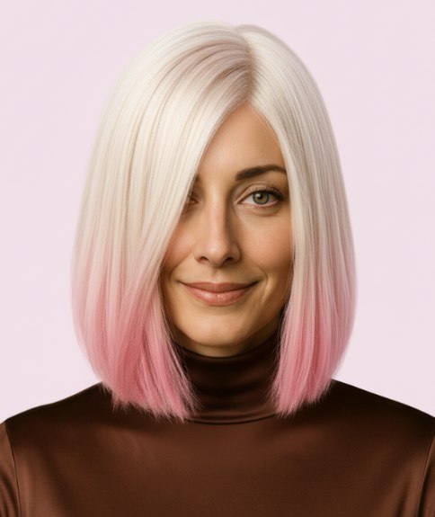 Blonde-to-pink ombré bob hairstyle with a slight A-line shape