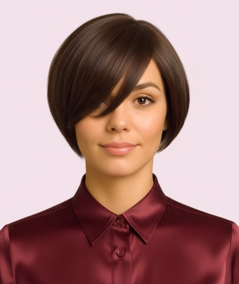 Short bob with side bangs that is taking years off your appearance