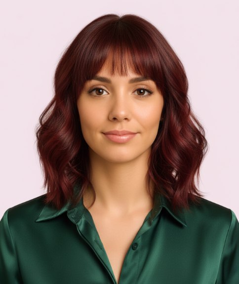 Wavy long bob with hair that falls at the shoulders