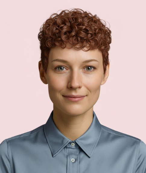 Short hairstyle with length and curls on top of the head