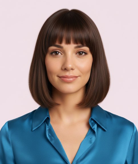 Blunt bob haircut that hits right at the collar